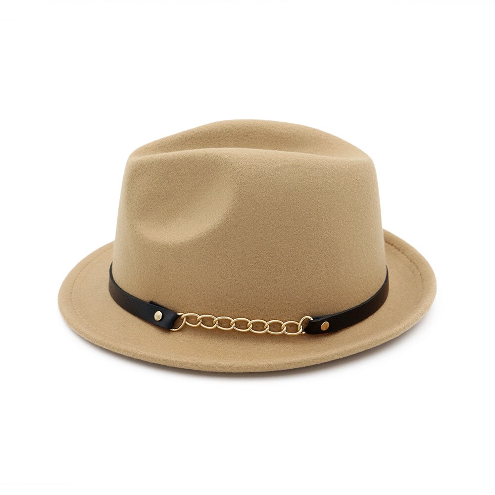 Efterår vinter uldfilt fedora hatte med bælte bred flad kant jazz trilby formel top hat panama cap til unisex mænd kvinder