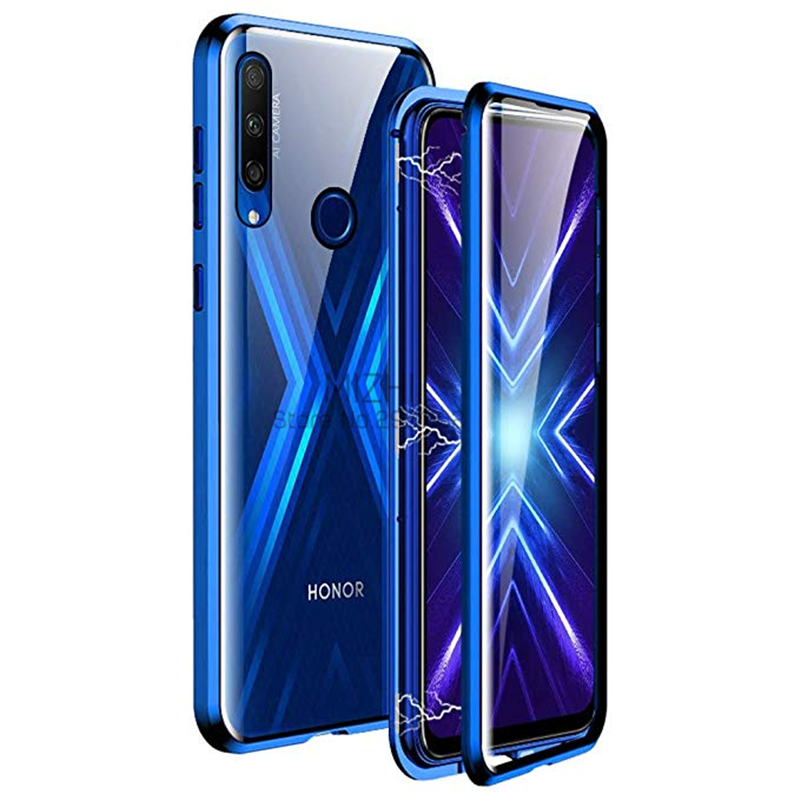 Funda de vidrio de doble cara honor 9x fundas de STK-LX1 funda de parachoques de Metal magnético para huawei honor 9x global/premium Coque honor 9x etui: Honor 9X STK-LX1 / blue