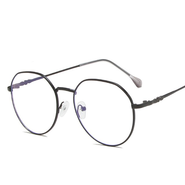 Metal Glasses Frame Adult Anti Blue Light Irregular Round Glasses Unisex Water Transparent Eyewear Frames: Black