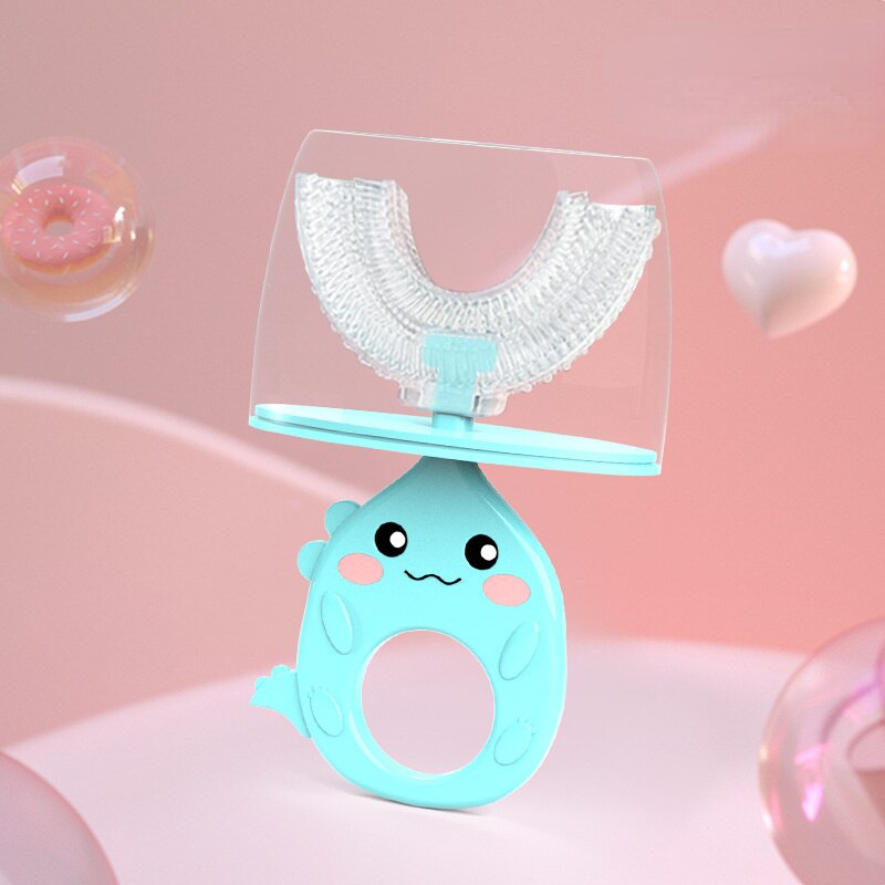 2-12Y spazzolino a forma di U per bambini di alta qualità con scatola di immagazzinaggio spazzola in Silicone per bambini 360 spazzolino da denti filo per bambini spazzolino da denti U: blue