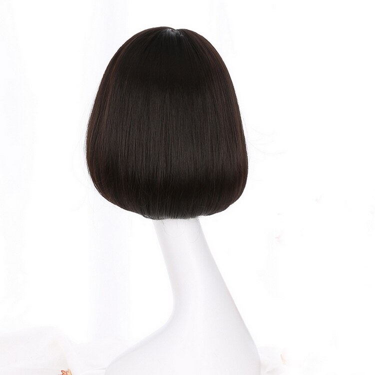 Yiyaobess-perruque synthétique style carré court | Perruque grise brune noire rotin lin grise avec frange Air coréenne de 12 pouces pour femmes: black