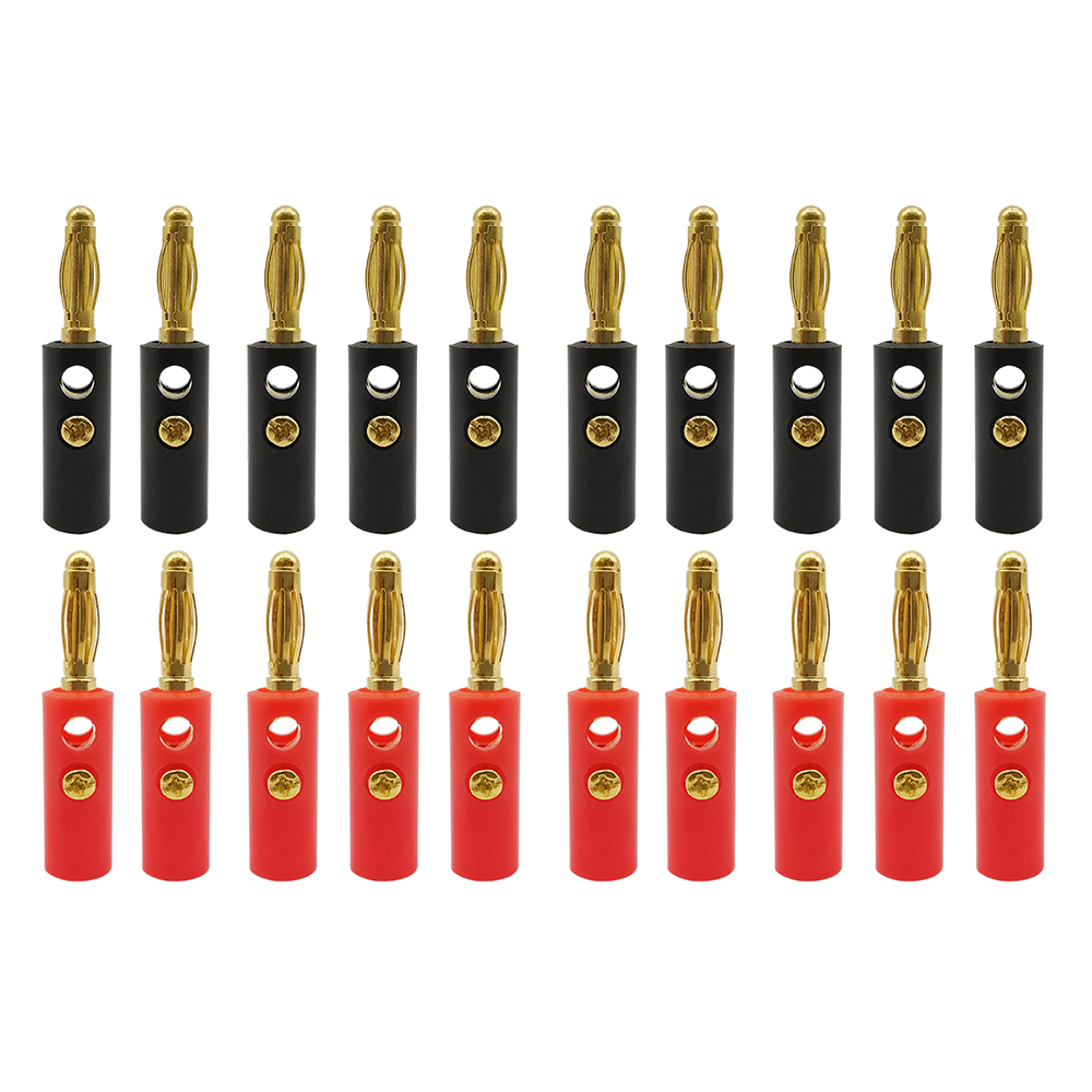 20 Stück vergoldete Schraube 4 mm Bananenstecker Audio Lautsprecherkabel Kabel Stecker Adapter Schwarz Rot: Gold