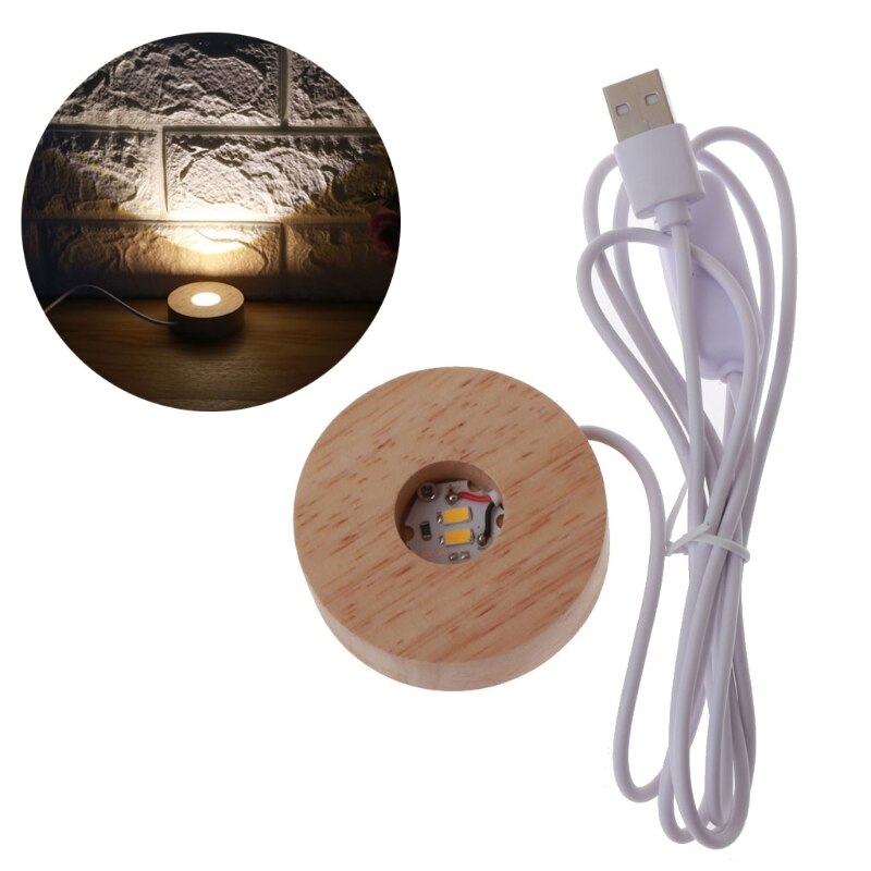 Handmade LED Wood Resin Display Base Round Wooden Night Base Resin Ornament Stand DIY Night Light Resin Art Crafts: Yellow Light