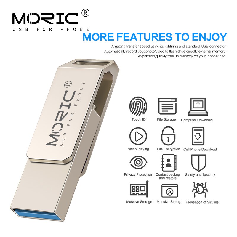 Metalen Usb Flash Drive 128Gb Cle Usb Otg Pen Drive 32Gb 64Gb Usb2.0 Flash Disk Voor Iphone X/8 Plus/8/7 Plus Usb Memory Stick
