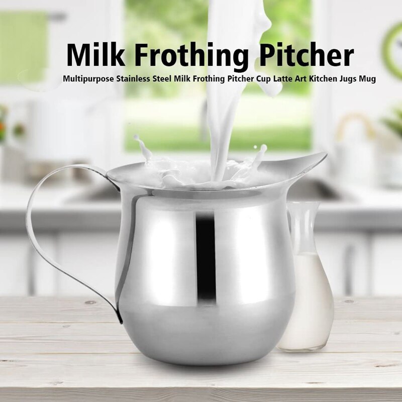 Set of 3 Stainless Steel Creamers, 5Oz, Mirror Finish, Comfort Grip Handle, Coffee Cup