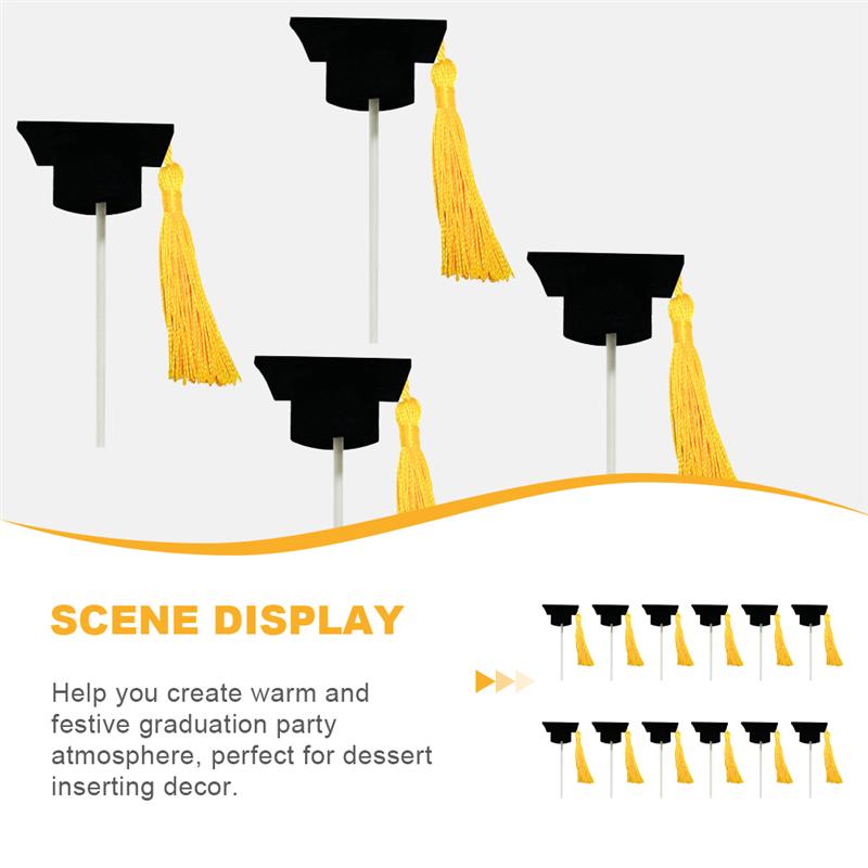 12pcs Graduation Hat Cake Topper Decoration Graduation Hat Cupcake Topper