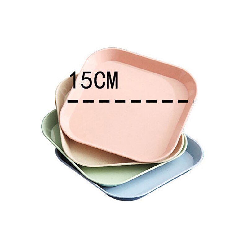 4pcs Square Dish Dinner Plates Anti Wheat Straw Plate Dishes Healthy Tableware Household Snack Spit Bone Trash Fruit Dish