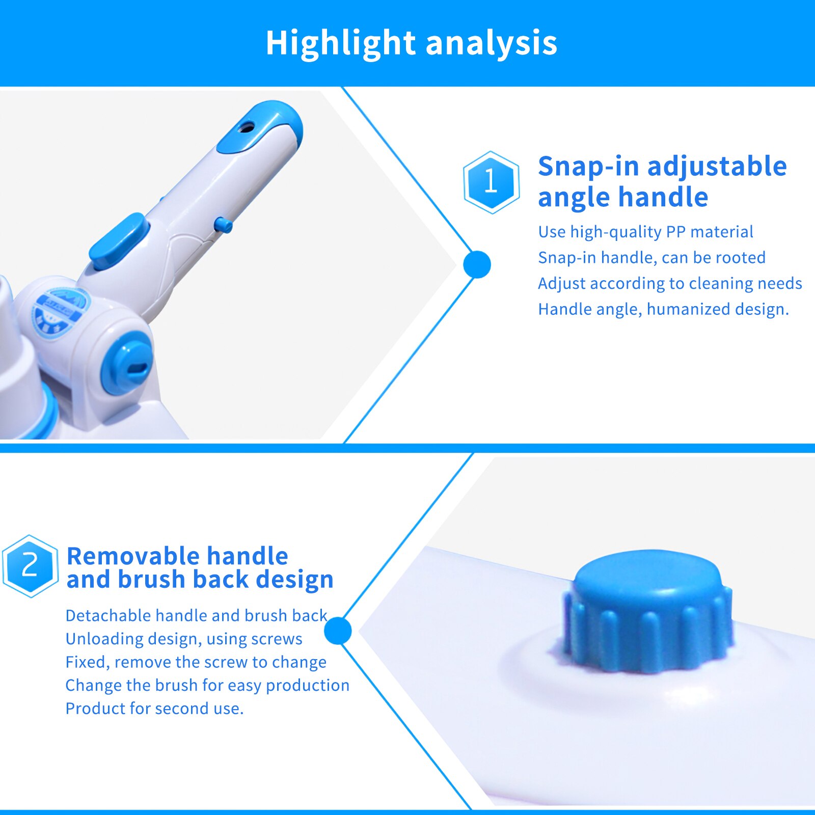 Swimming Pool Cleaning Brush With Removable Adjustable Suction And Cleaning Nylon Floor And Wall Brush For Swimming Pool Spa