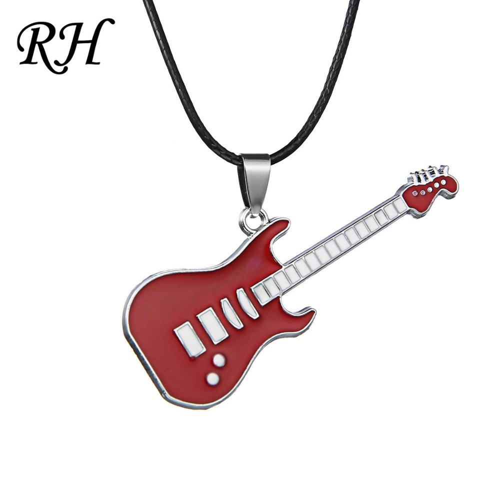 Edelstahl Gitarre Halsketten punk rock Halskette Anhänger Ketten Zubehör Musik Schmuck instrumente Choker: Red