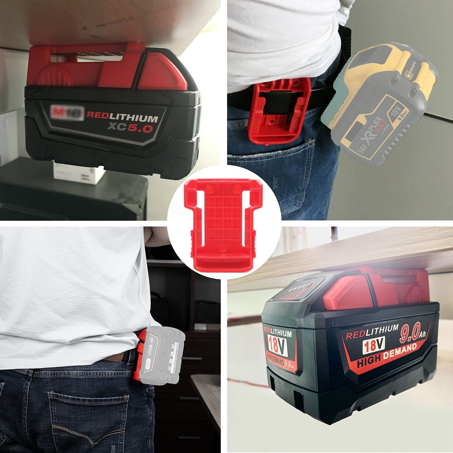 2 stk batteriholder til milwaukee batterifeste dockholder passer til  m18 48-11-1850 18v montere holder deksel dockklips rød svart