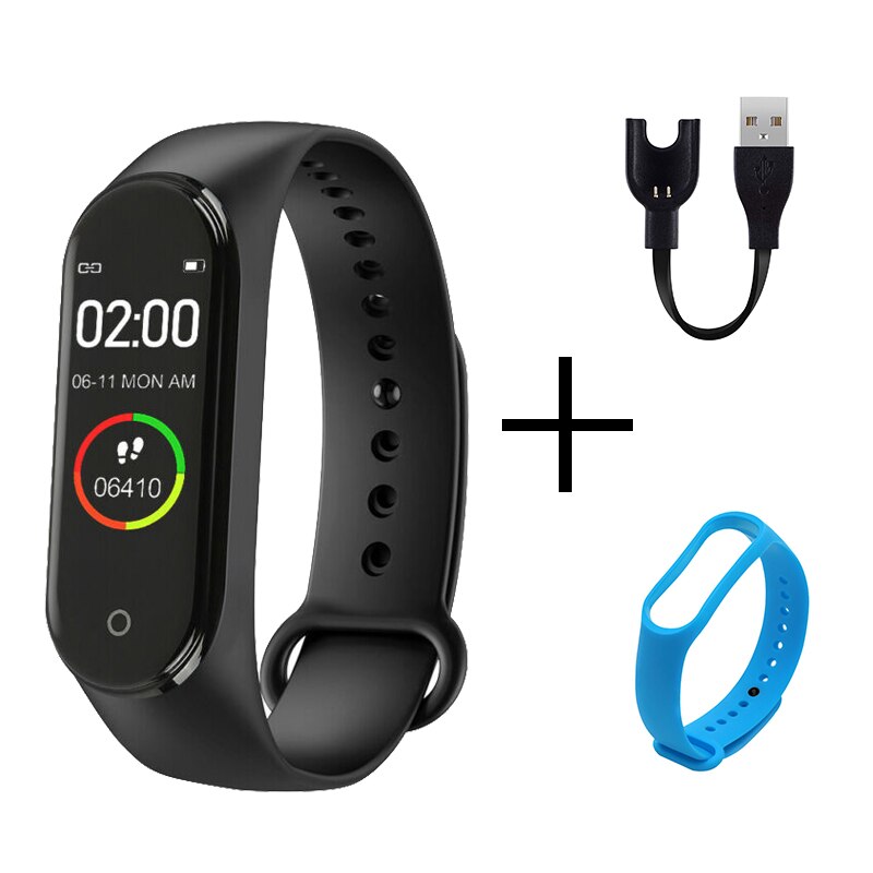 M4 Smart Armband Gesundheit Smart Band Herz Rate Blutdruck Monitor Fitness Tracker Sport Uhr Bluetooth für Android IOS: Black ShyBlue