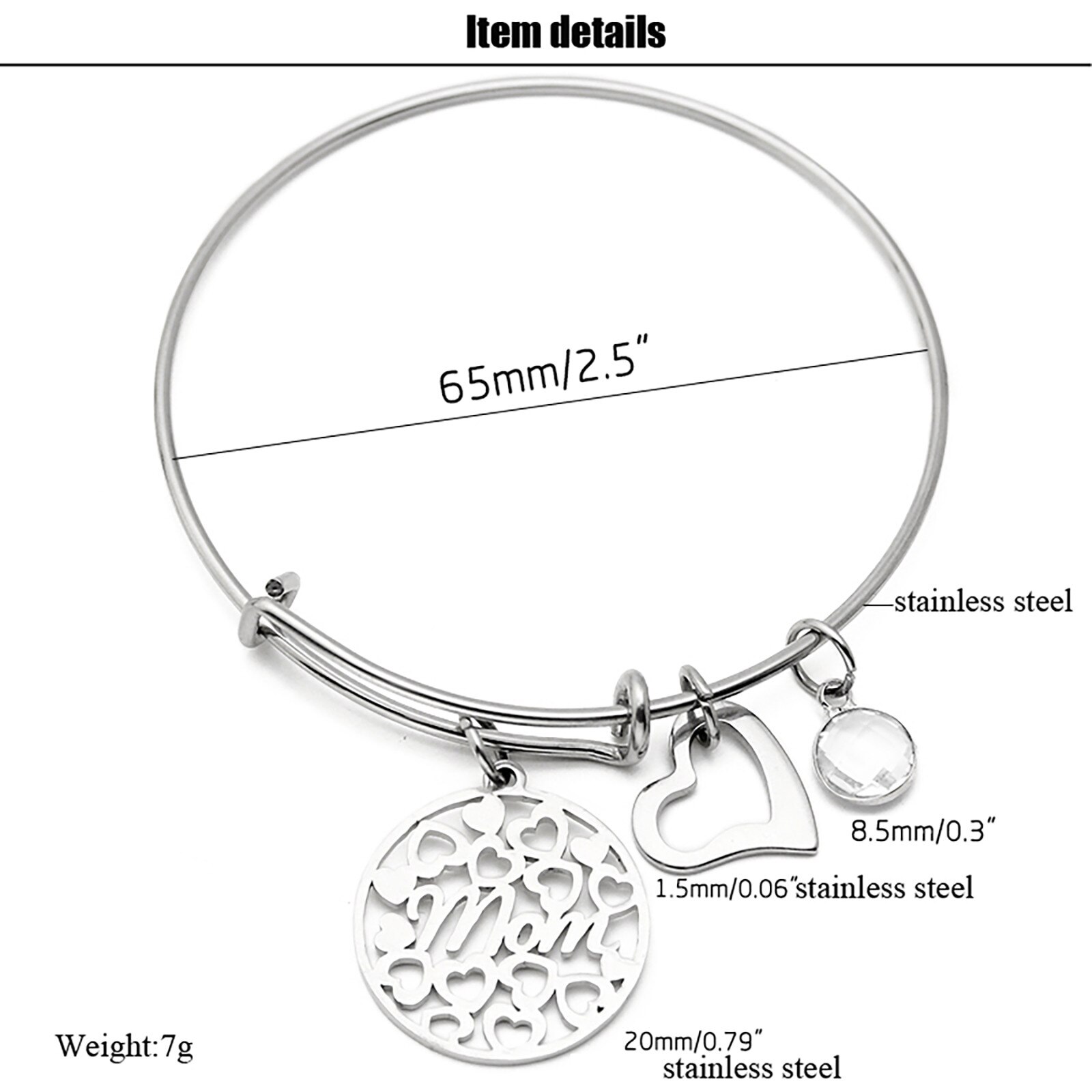 Stainless Steel Mom Bracelet Twelve-color Birthstone Can Be Pushed And Pulled Bracelet Charms for Jewelry For Family