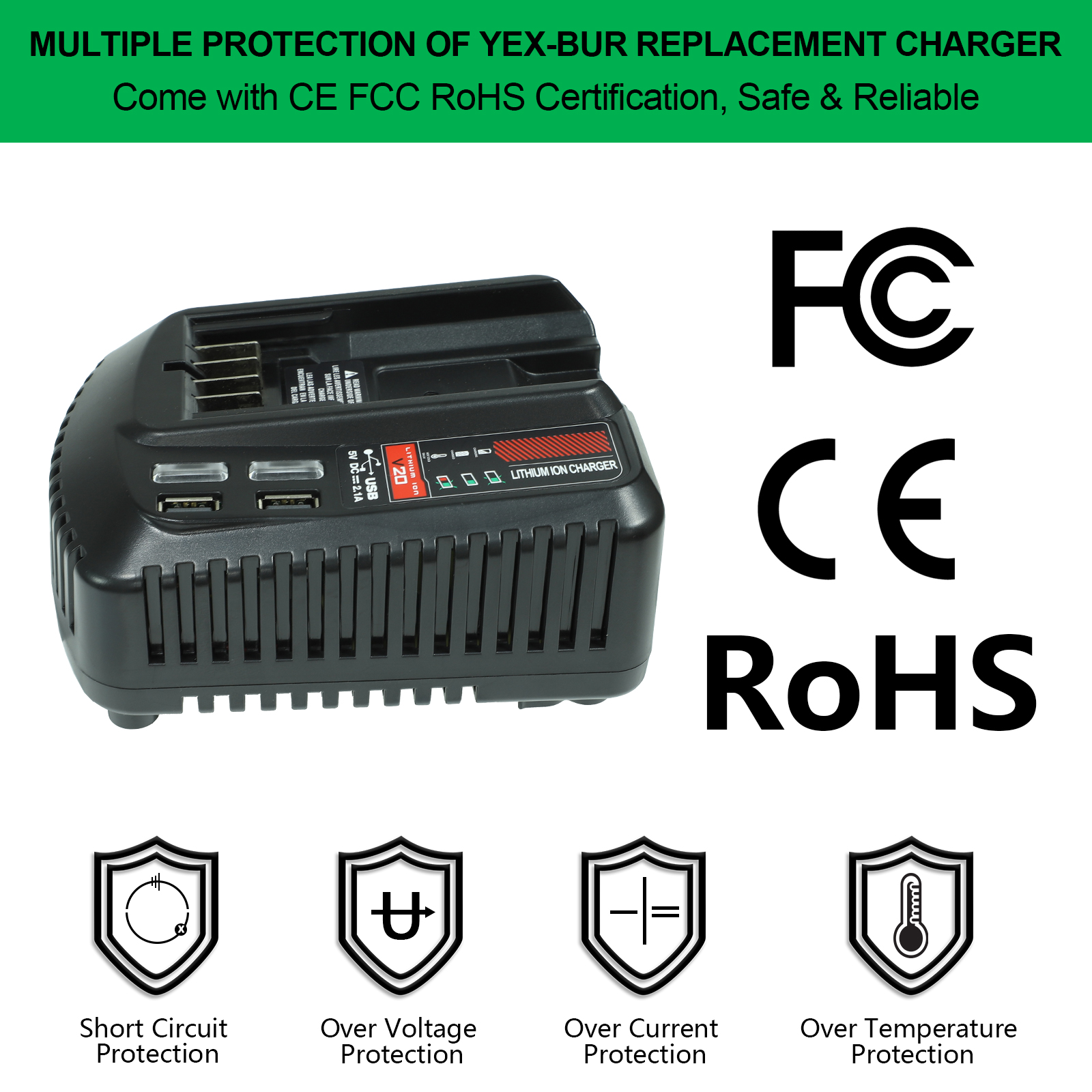 Fast Charger For Craftsman 20v 2A Li-ion Battery 100V/240V with 2 USB-A Ports Rechargeable Power Tools CMCB202 CMCB204 CMCB206