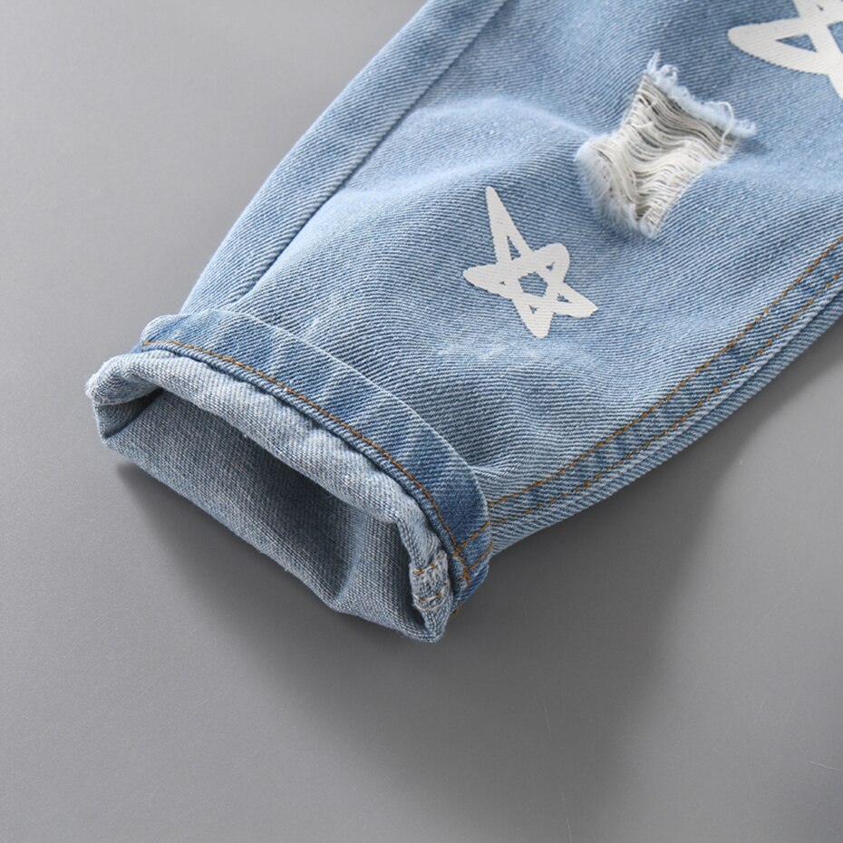 Jeans strappati per bambina Jeans con motivo a stella per Jeans con foro per ragazze Infantil primavera autunno vestiti per bambina