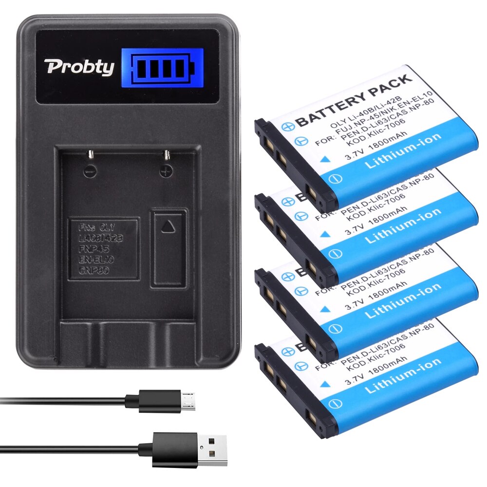 1800mAh Li-40B Li-42B EN-EL10 Batterie + LCD Ladegerät für Olympus Li 40B 42B, Nikon EN EL10, finePix XP70 XP60 XP50 T550