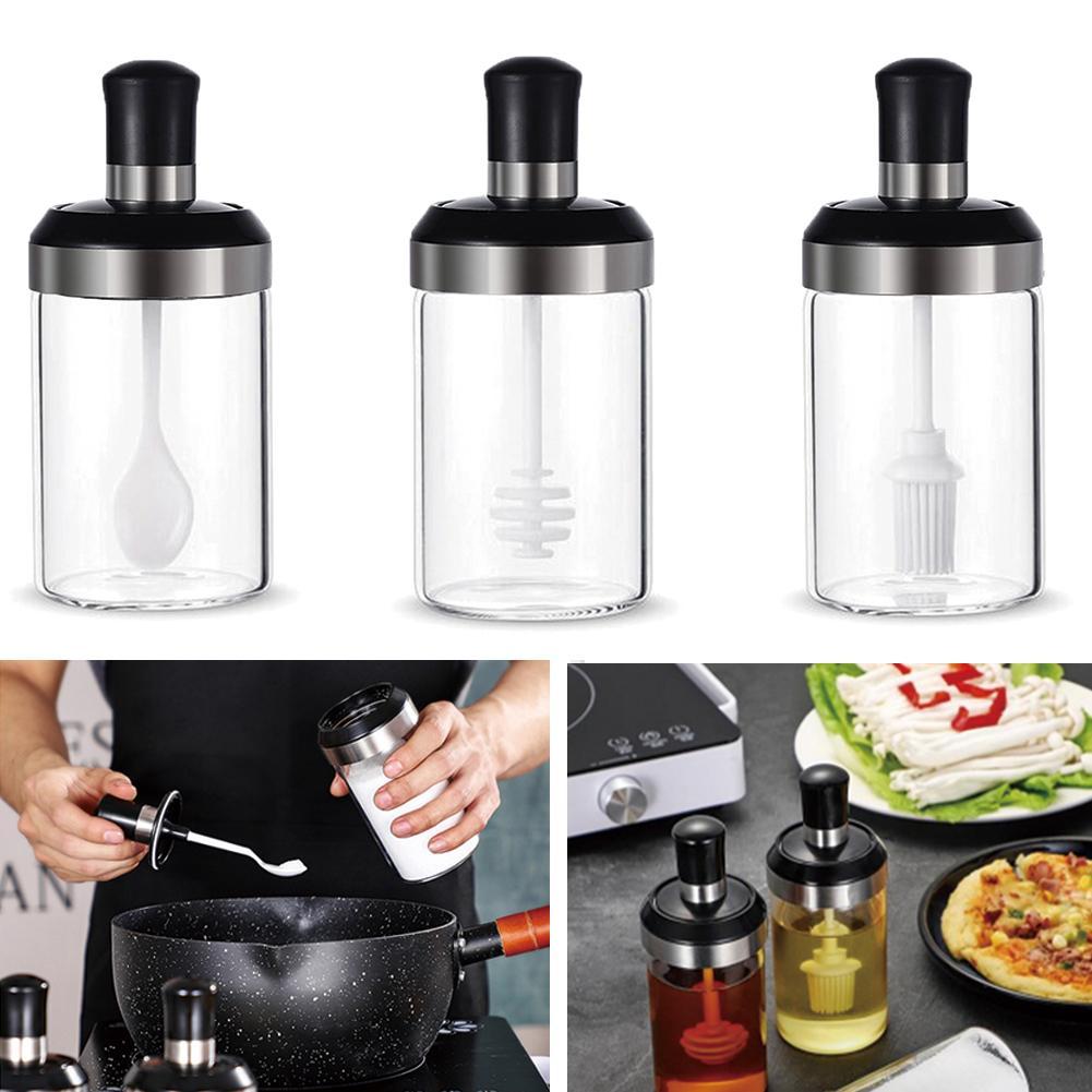Bouteille d'assaisonnement en verre | Kit d'épices de cuisine, bouteilles poivre cuillère pots d'assaisonnement, brosse à huile, conteneur de stockage des aliments