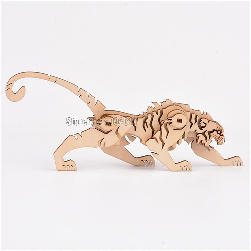 Diy 3d Wooden Puzzle Toy Assembly Animal Deer Tiger Model Building Kits For Children Kids Christmas Educational Toys: green