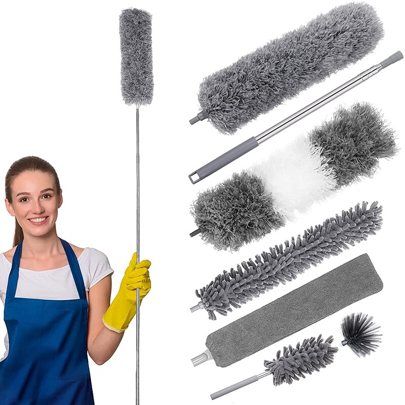 Microfibre Extendable Feather Duster Kit, Dusting Cloth,Washable and Dusting Mop for Home, Effortlessly Removes Dust