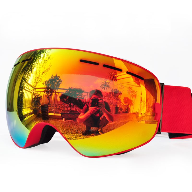 Large Spherical Ski Goggles Double Layer Fog Cocker Myopia Industry Ski Goggles Mountain Climbing Eye Protection Adult Men and W: Red Adult