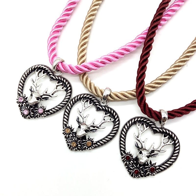 charmant Elch Hirsch Anhänger Halskette Herz bilden Jahrgang Mehrfarbig stränge Seil Halskette Oktoberfest Schmuck
