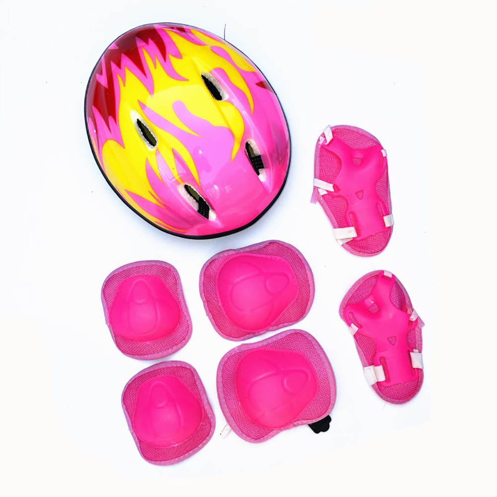 7Pcs/set Kids Cycling Protective Gear Bicycle Helmet Skating Knee Wrist Guard Sports Roller Children Elbow Pad Adjustable #2: Pink