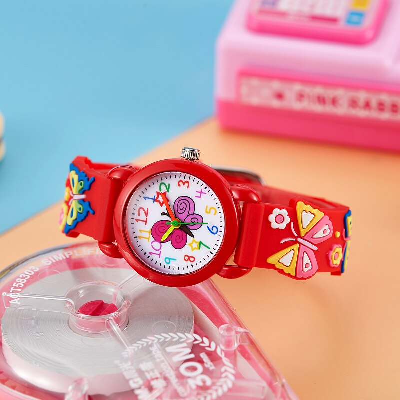 Children Watch Colorful Butterfly Girls Watch Child Boy Girls Silicone Quartz Wristwatch Kid Children Watch kids watches: Red