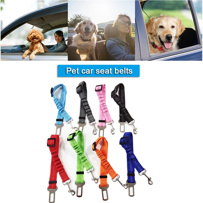 Justerbart køretøj kæledyr hund bil sikkerhedssele kæledyr sikkerhed sele tilbageholdenhed bånd snor klip sikkerhed forsyninger tilbehør 8 farver