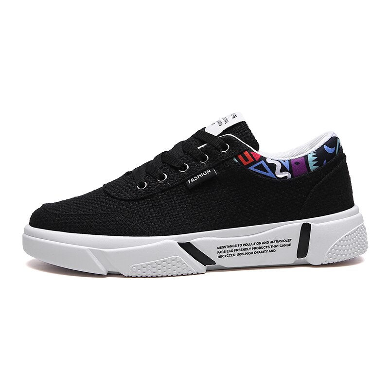 Refafa sneakers heren zomer linnen schoenen merk canvas schoenen heren ademende casual schoenen heren schoenen voor mannen menselijk ras: Zwart / 10