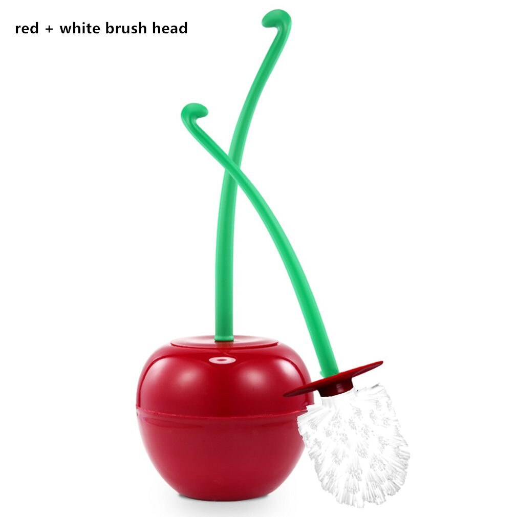 Dejlig kirsebærformet toiletbørste toiletbørste & holder sæt mooie cherry vorm toilet borstel: Rød og hvid
