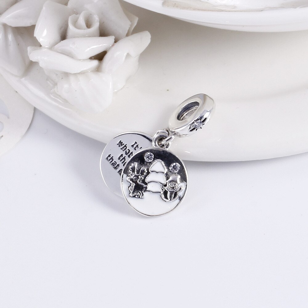 Genuine 925 Sterling Silver Bead Perfect Christmas Dangle Charm, Clear & White Enamel Fit Pan Necklace & Bracelet Jewelry