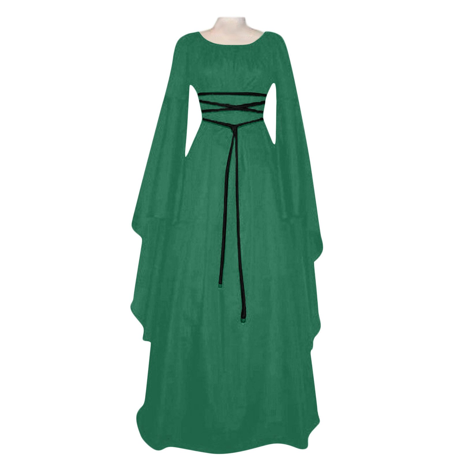 Vrouwen Middelbare Leeftijd Vintage Kostuums Sexy Lange Mouw Veters Middeleeuwse Gotische Vloer Lengte Jurken Cosplay Retro Lange Maxi Jurk: XL / green