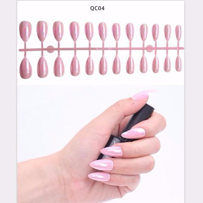 24 stk reflekterende spejl sølv pink metalbelægning falske negle akryl neglespidser metalliske spidse fingernegle: Qc04