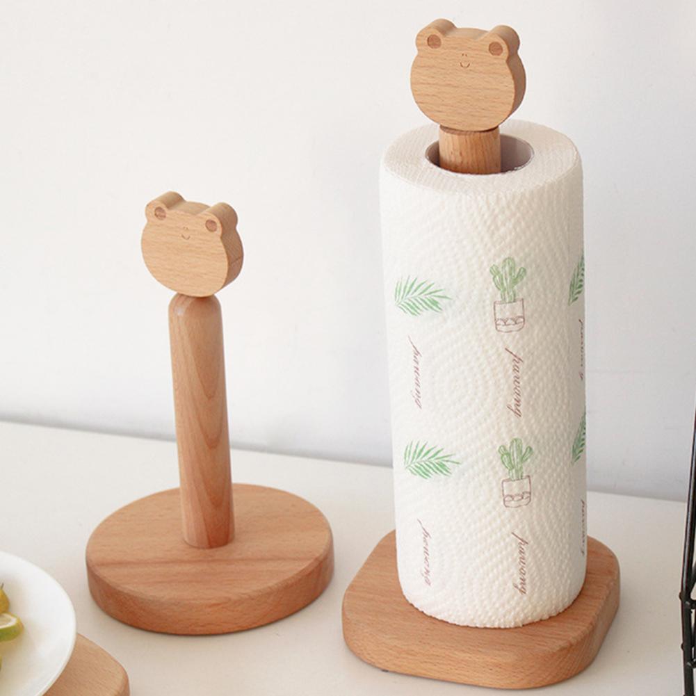 Cartoon Roll Holder Roll Paper Tissue Storage Holder Stable Wooden Animal Shape Rack Paper Towel Roll Holder Stand for Kitchen