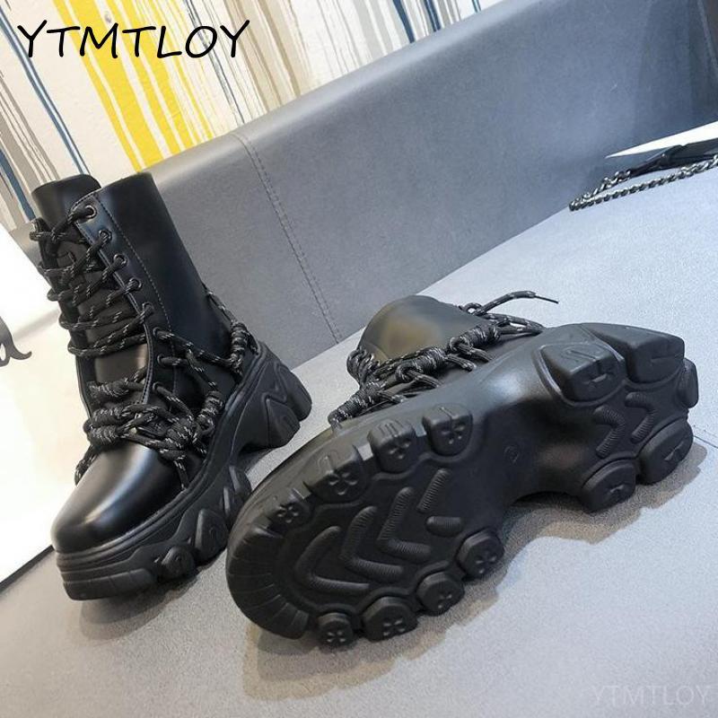 Autumn Winter Punk Handsome Ankle Boots For Woman British Leather Thick Bottom Increased Boots Shoes Woman