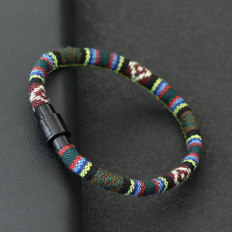 Pulsera de para hombre, brazalete de tela bohemia, hebilla magnética negra, pulsera de cuerda, accesorios de ocio para él, brazalete Herren Joias: Color amarillo dorado claro