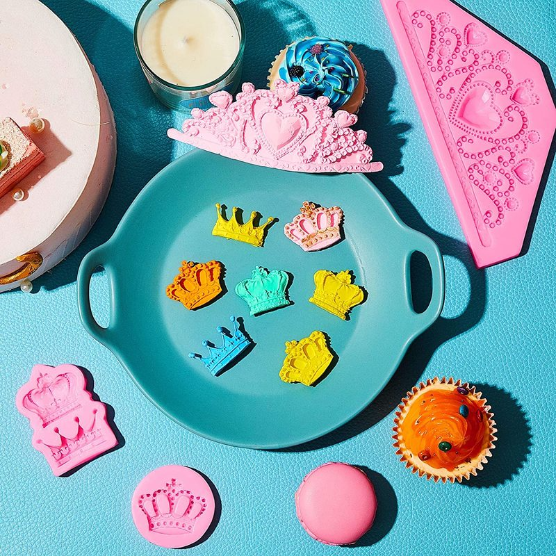 Crown Fondant Silicone Mould Princess Crown Heart Mould for Chocolate Pastry Cake Decorating Wedding Epoxy Polymer Clay Jewelry