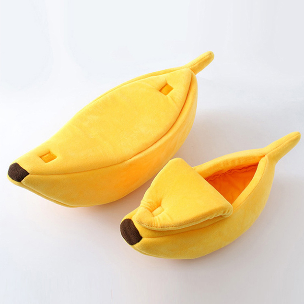 Gato de banana cama casa bonito aconchegante gato esteira camas quente portátil pet cesta canil almofada do cão de estimação gato suprimentos: Yellow / S 40x15x10