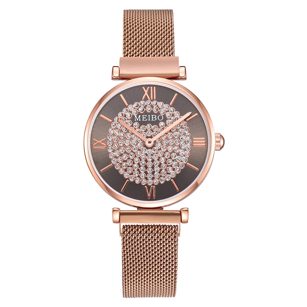 Luxe dameshorloges met strass, roségouden magnetische dameshorloges voor dames, armbandhorloge, damesklok, relogio feminino: Zwart