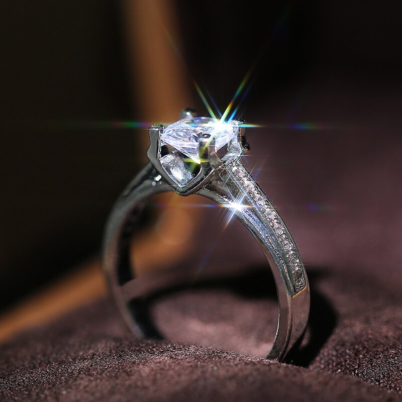 Huitan Luxury Round Zirconia Crystal Finger Ring for Bridal Ceremony Party Wedding Band Jewelry Women Rings: 9 / F590