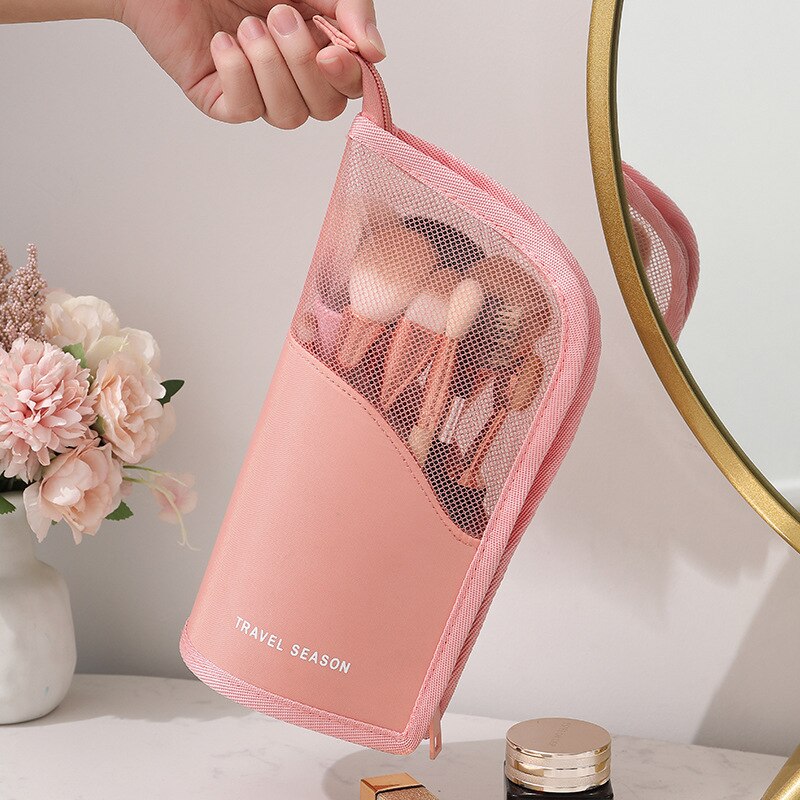 1 Pc Stand Cosmetische Tas Voor Vrouwen Clear Rits Make-Up Tas Reizen Vrouwelijke Make-Up Borstel Houder Organizer Toilettas