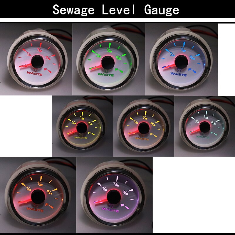 Marine Sewage Level Gauge E-F Car Holding Tank Level Gauge With 8 Colors Backlight For Boat Auto Waste Level Gauges 12V 24V