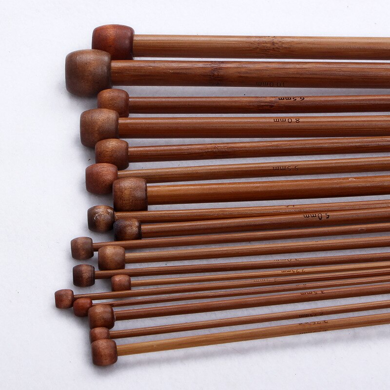 36PCs/Set 2-10mm Bamboo Handle Crochet Hooks Knit Weave Yarn DIY Craft Single Pointed Knitting Needle Accesories 25/35cm long