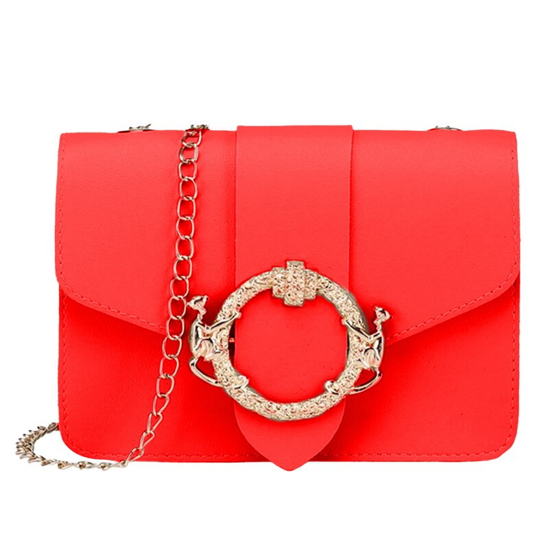 Bolso cruzado pequeño de cuero PU para mujer, bandolera de hombro de viaje con cadena acrílica de verano,: B-red