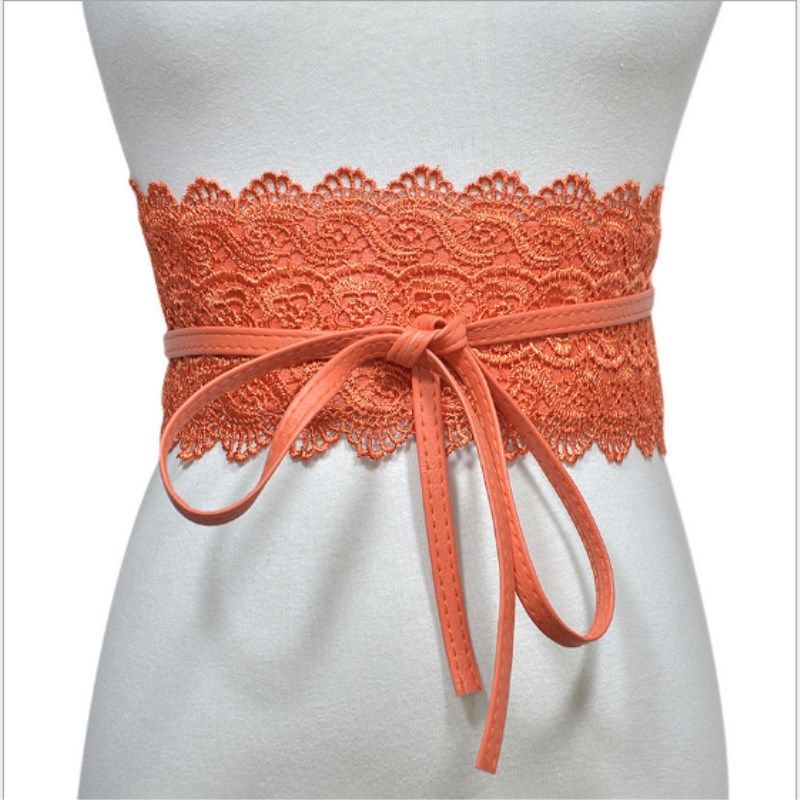 Women Lady Stretch Buckle Waist Belt Wide Lace Elastic Waistband Wide Corset Lace Belt Female Wedding Dress Waist Band: Orange