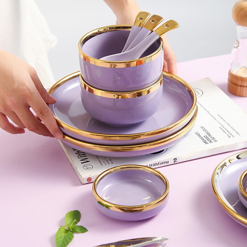 Dinnerware Set Porcelain Plates for Food Dinner Set Dishes Salad Soup Bowl Ceramic Plates and Bowls Set Tableware Set Spoon