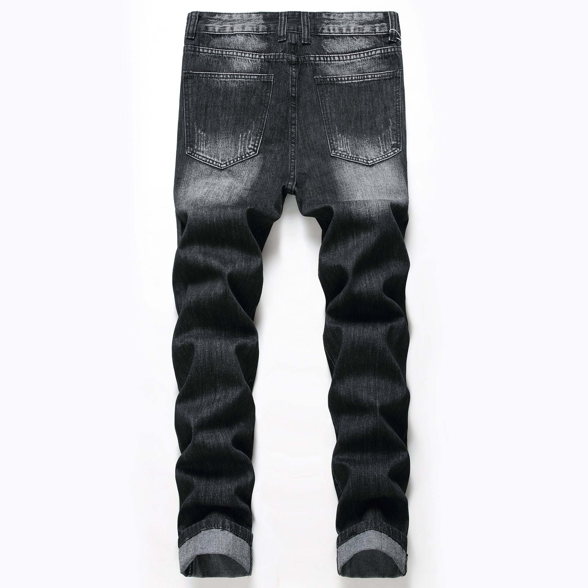 Efterår vinter jeans mænd england stil revet fuld længde sort bleget hul plus størrelse afslappet denim bukser mandlige vilde tidevand