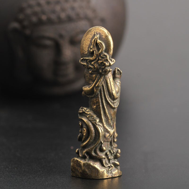 Kleine Kuriosität Chinesische Bronze- Buddhismus Kwan-yin Guan Yin Lotus Blume Anhänger