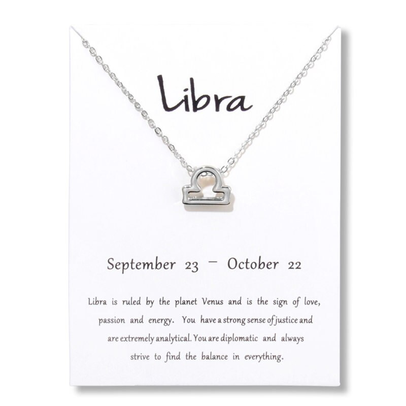 Libra-collar con colgante de 12 Constelaciones para mujer, cadena del zodiaco, joyería de cumpleaños