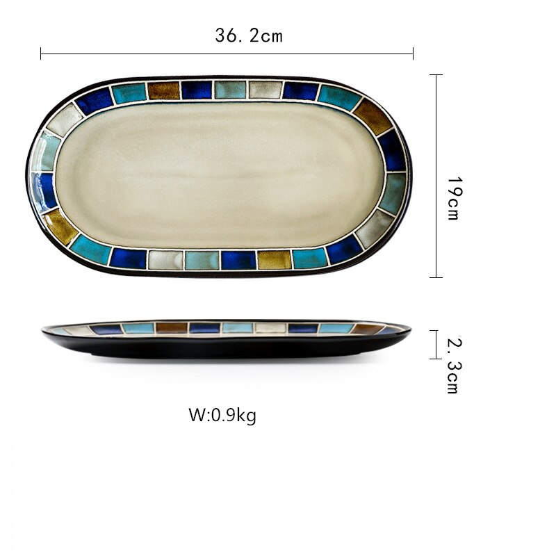 Amerikansk keramik retter sæt mosaik striber dekoration bøf tallerken ovn skift glasur proces stor husholdning salatskål: Jeg