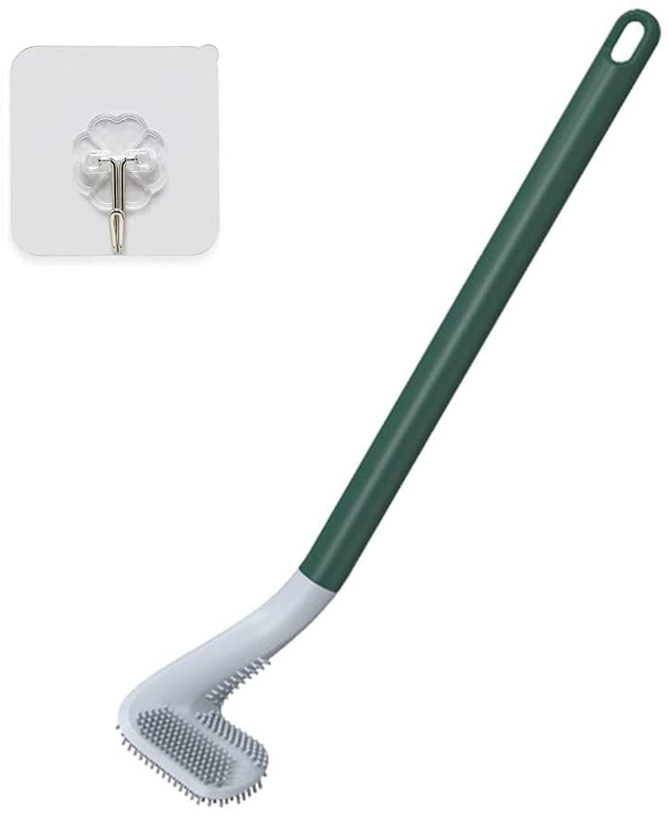 Long Handle Toilet Cleaning Brush Silicone Toilet Brushes for Bathroom Toilet Cleaning Brush Bendable Silicone Brush Head: green with hook